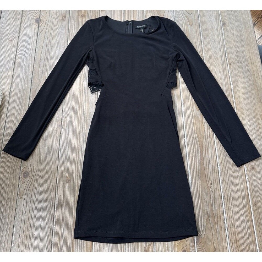 Jodi Kristopher Long Sleeve Black Dress Lace Cutouts Chic Classy Bodycon - 3